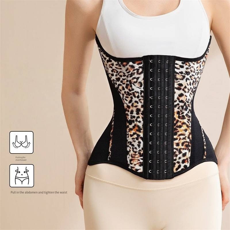 Leopard Print Waist Trainer Corset For Women - Hook-and-Eye Closure Body Shaper